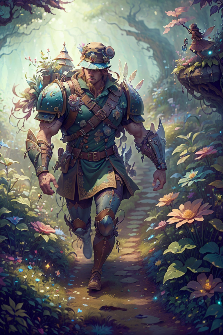 00125-2999370023_review_revAnimated_v121fairytaleai a detailed, high quality, masterpiece of a muscular warrior wearing a hat a trenchcoat and boots running in a ravine.png